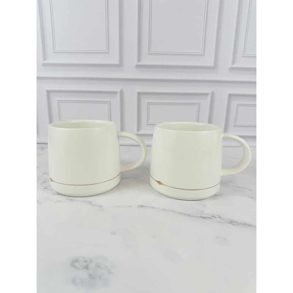 RARE PAIR (2) Amy Hanley for Magenta 24K Gold Ring White Mugs